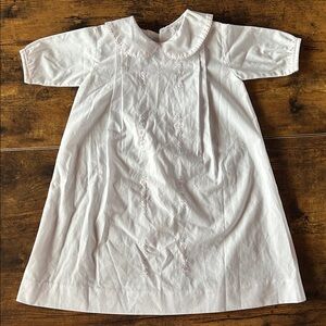 Charming Kids White Gown with Pink Embroidery